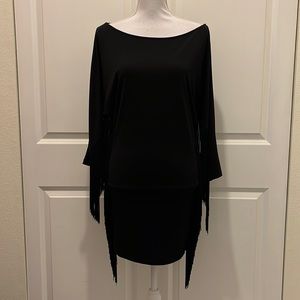 Hotel Particulier Black Long Sleeve Dress with Fringe